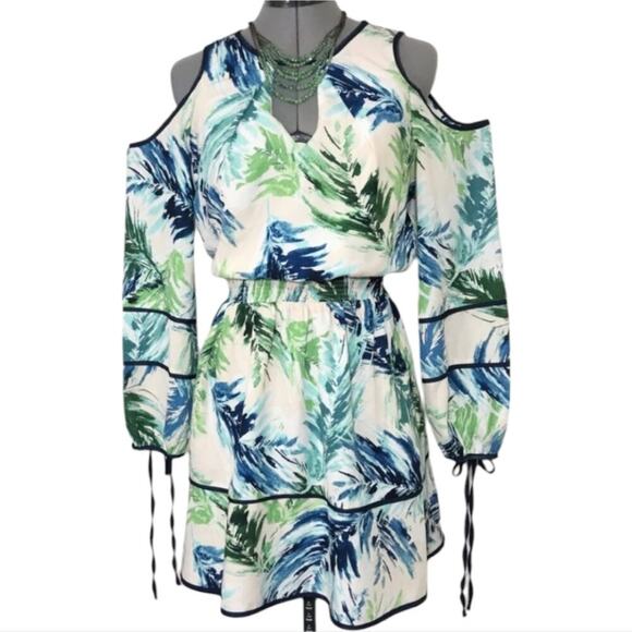 Adelyn Rae Ivory Green Cold Shoulder Printed Dress Women's Size Med New - Picture 5 of 10